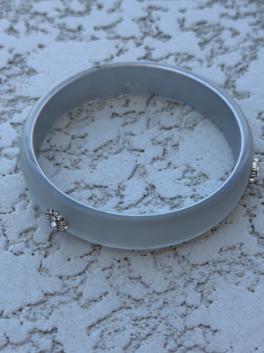 Classic Light Gray Resin Bangle with Crystal Accents